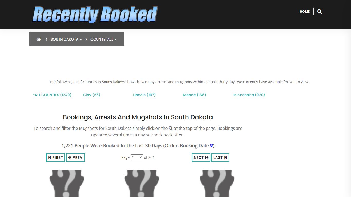 Bookings, Arrests and Mugshots in South Dakota - Recently Booked