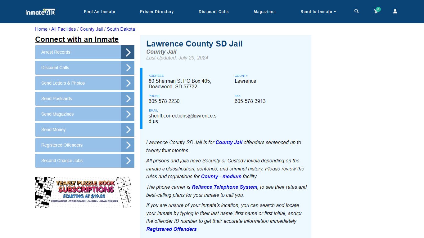 Lawrence County SD Jail - Inmate Locator